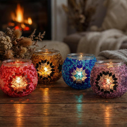 DIY Turkish Mosaic Candle Holder Kit - Beginner Friendly Mosaic Art & Craft Project for Adults and Teens - No Grout or Plaster Needed - 4x4 in. (Pink)