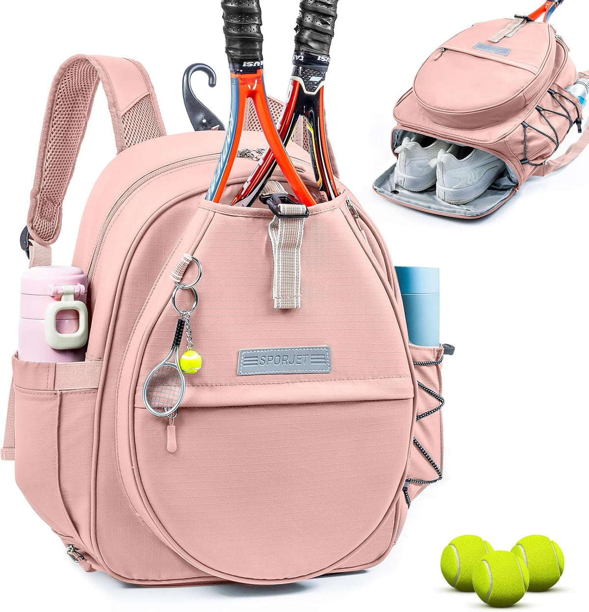 Tennis Backpack with 2 Rackets Holder PU Leather Tennis Racket Bag