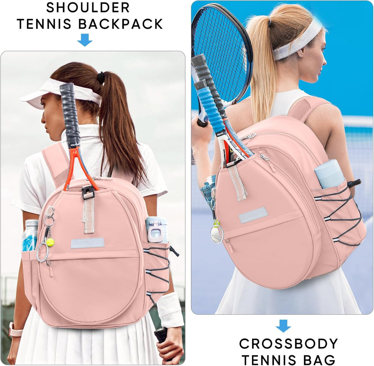 Tennis Backpack with 2 Rackets Holder PU Leather Tennis Racket Bag