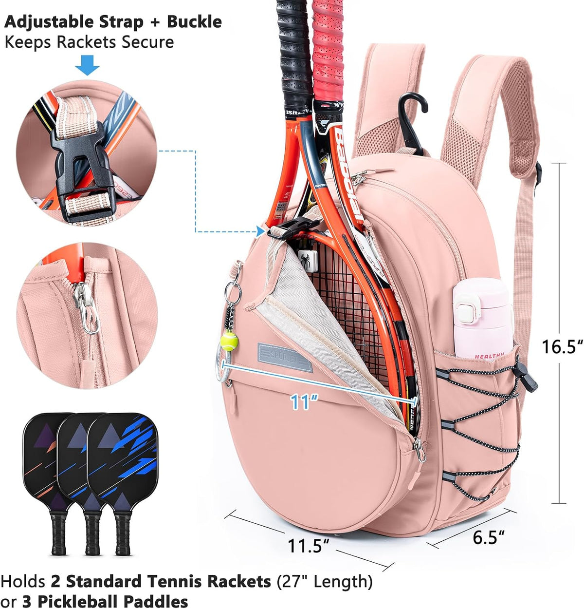 Tennis Backpack with 2 Rackets Holder PU Leather Tennis Racket Bag