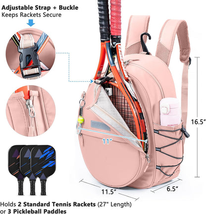 Tennis Backpack with 2 Rackets Holder PU Leather Tennis Racket Bag