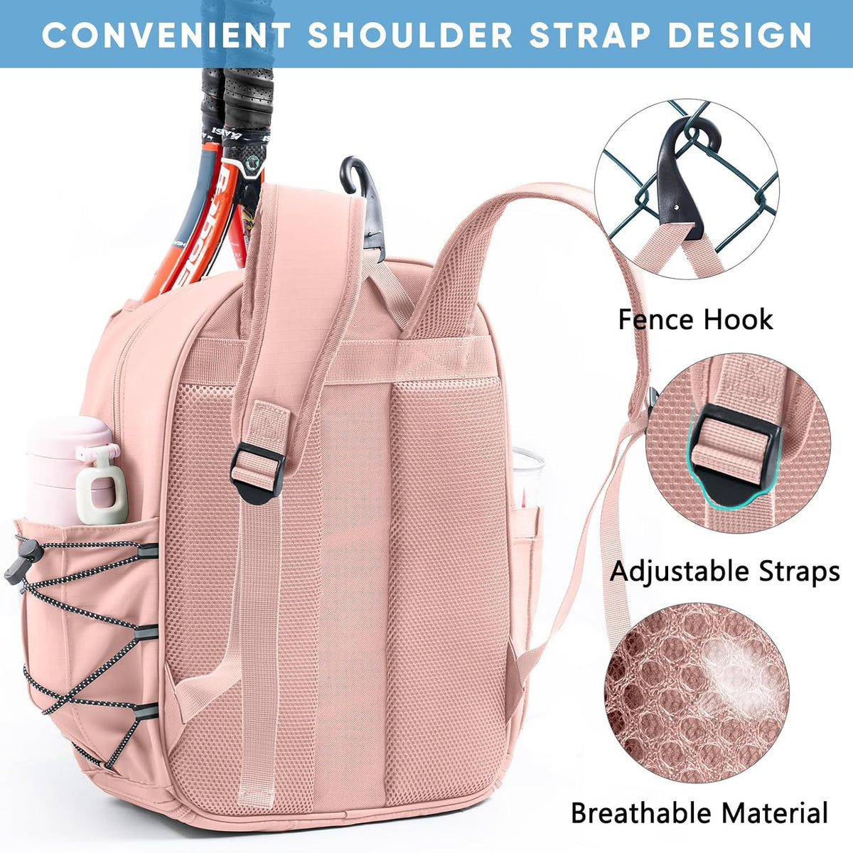 Tennis Backpack with 2 Rackets Holder PU Leather Tennis Racket Bag