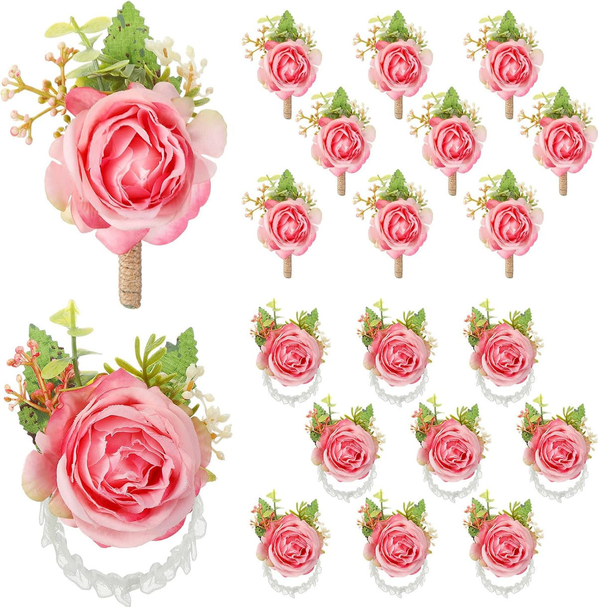 20 Pcs Rose Wrist Corsage and Boutonniere Set Wedding,Peach Pink