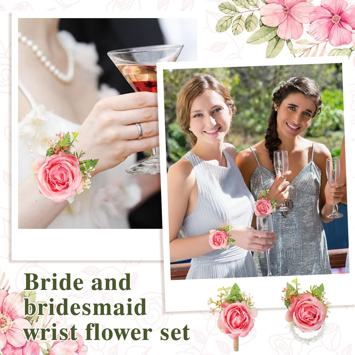 20 Pcs Rose Wrist Corsage and Boutonniere Set Wedding,Peach Pink