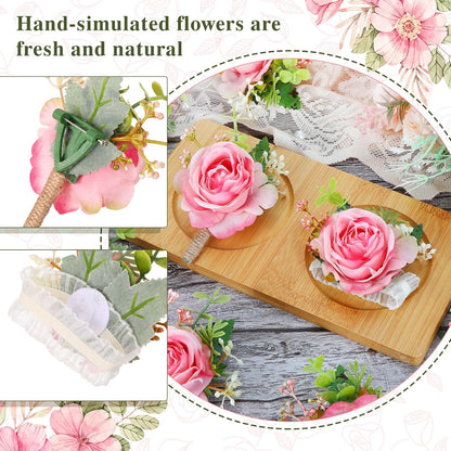 20 Pcs Rose Wrist Corsage and Boutonniere Set Wedding,Peach Pink