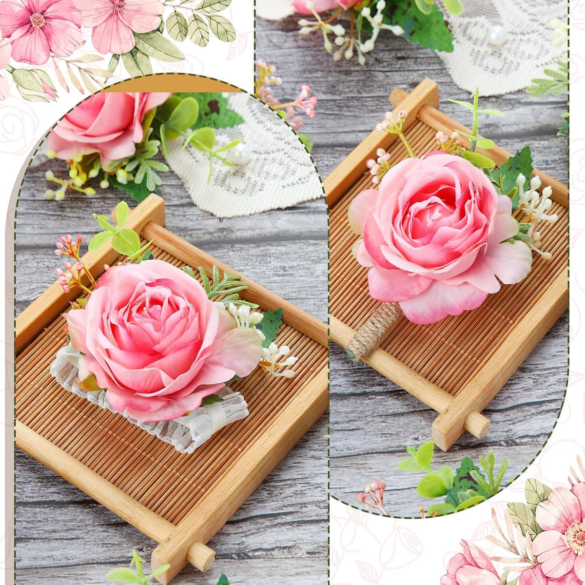 20 Pcs Rose Wrist Corsage and Boutonniere Set Wedding,Peach Pink