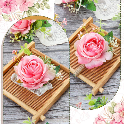 20 Pcs Rose Wrist Corsage and Boutonniere Set Wedding,Peach Pink