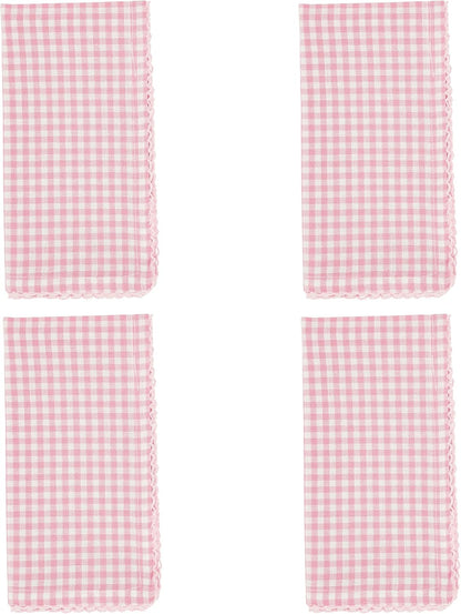 SARO LIFESTYLE Collection Gingham Design Table Napkins (Set of 4), 18", Pink