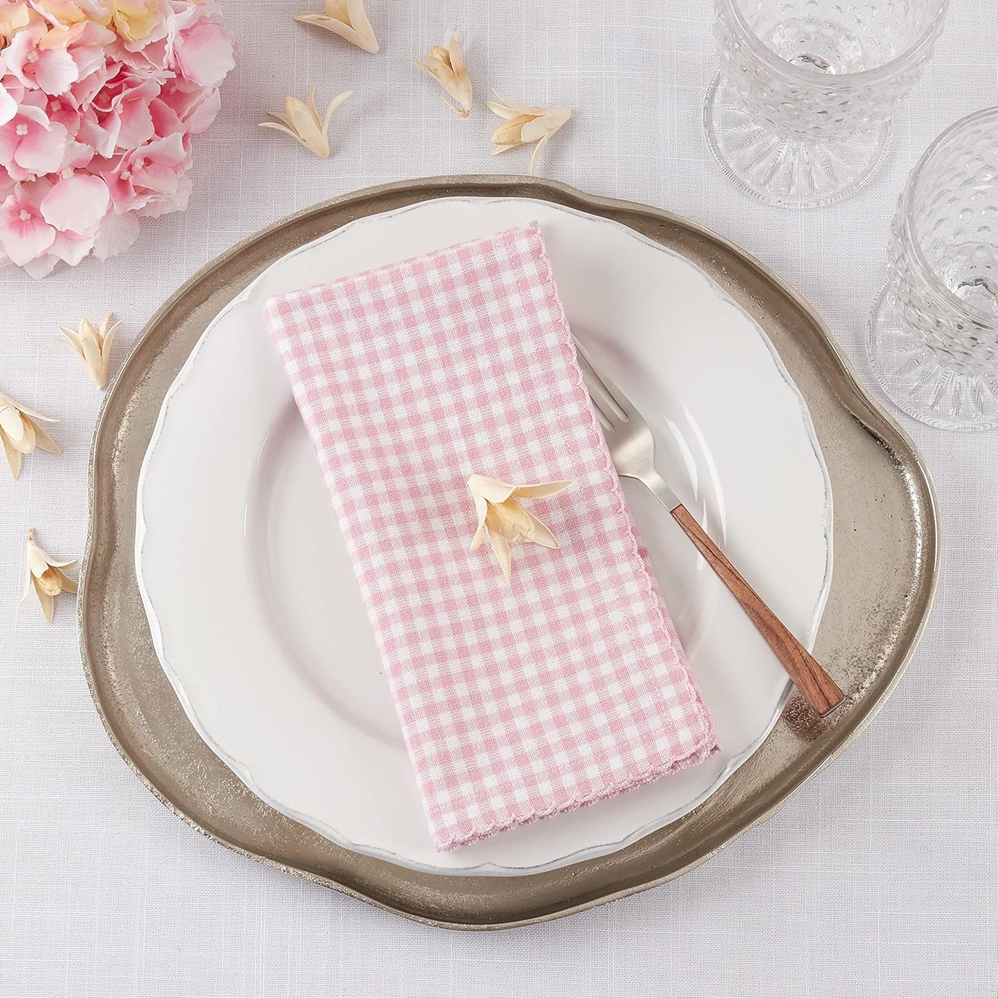 SARO LIFESTYLE Collection Gingham Design Table Napkins (Set of 4), 18", Pink