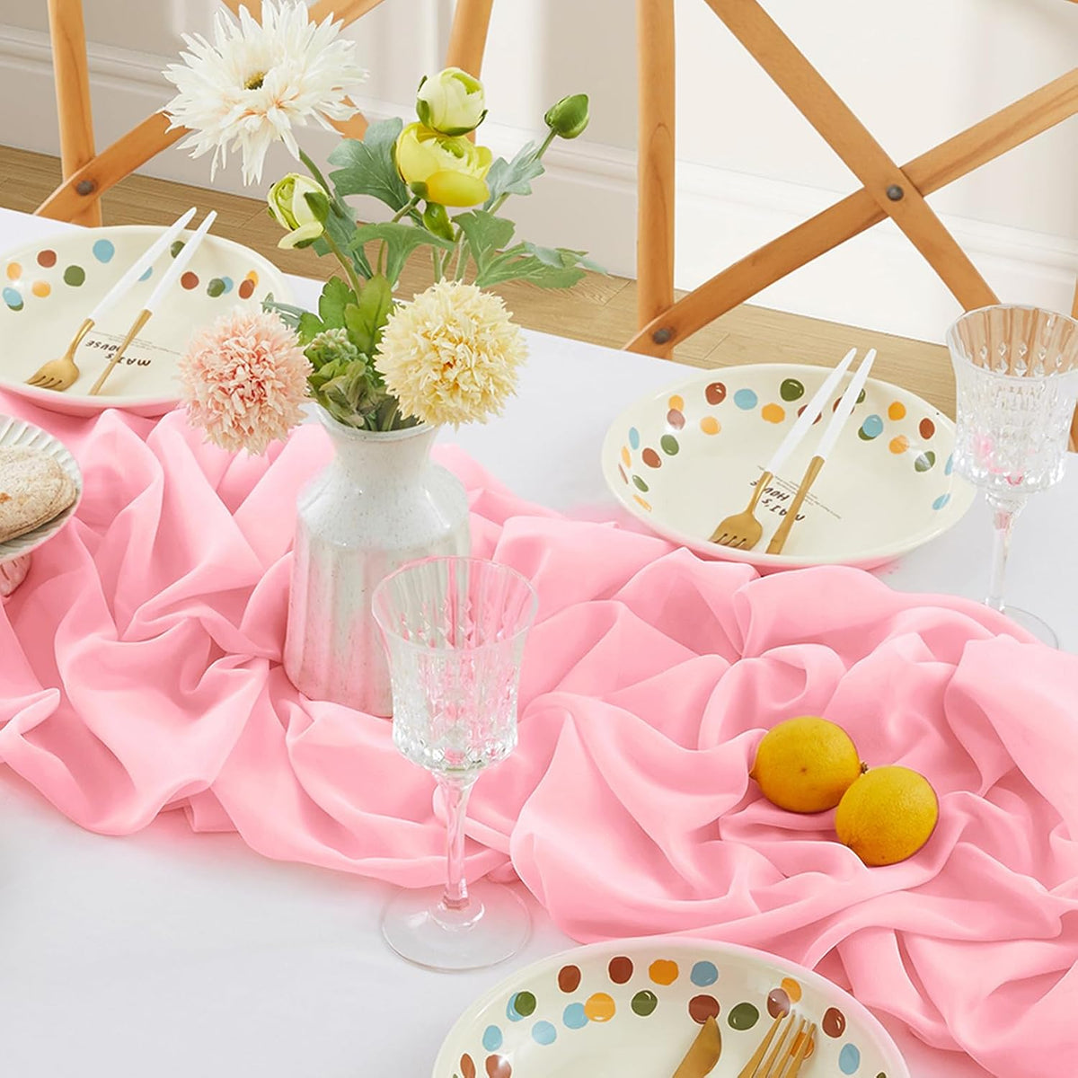 Light Pink Chiffon Table Runners 10FT, 29x120 Inches