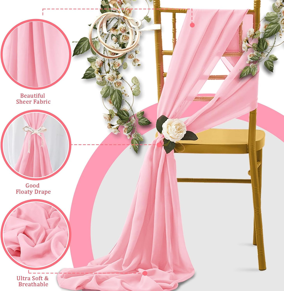 Light Pink Chiffon Table Runners 10FT, 29x120 Inches