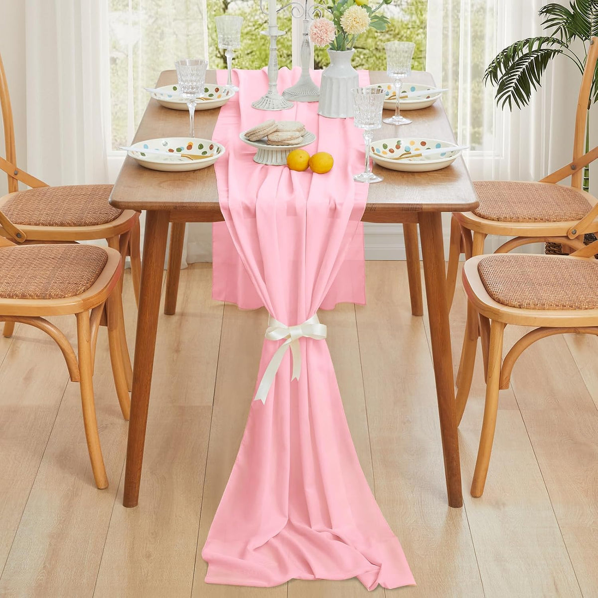 Light Pink Chiffon Table Runners 10FT, 29x120 Inches