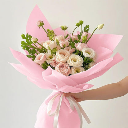 20 Sheets Flower Wrapping Paper, Waterproof Floral Bouquet Wrapping Paper, Florist Supplies Packaging for Birthday, Party, Wedding and DIY Crafts - Pink