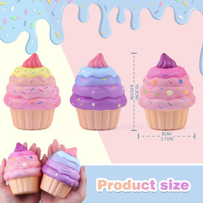 3 Pcs Squishies Toys for Kids Cake Slow Rising Fake Cupcake Foam Food Squishys Jumbo Stress Big Squishes Cute Squeeze Toy