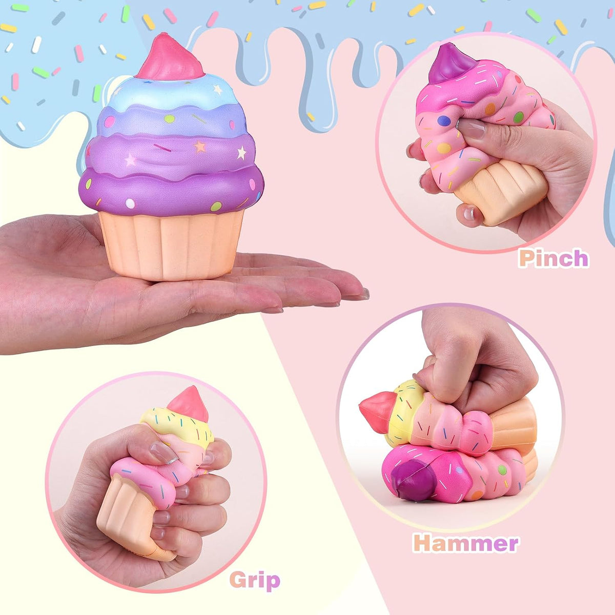 3 Pcs Squishies Toys for Kids Cake Slow Rising Fake Cupcake Foam Food Squishys Jumbo Stress Big Squishes Cute Squeeze Toy