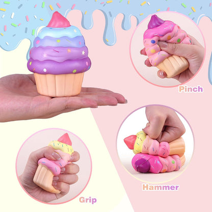3 Pcs Squishies Toys for Kids Cake Slow Rising Fake Cupcake Foam Food Squishys Jumbo Stress Big Squishes Cute Squeeze Toy
