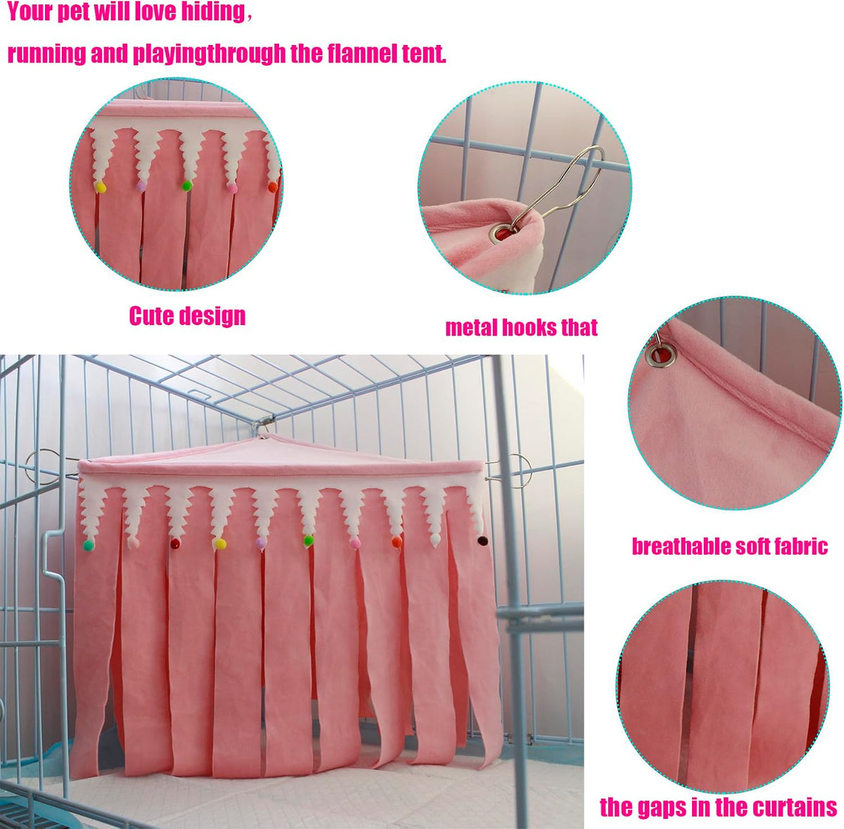 Guinea Pig Hideout,Pets Forest Cage Corner Hideout,Cage Accessories for Guinea Pig, Bunny, Chinchilla, Hamster, Rabbit and Other Small Pets, No Metal Fences (Pink,Medium)