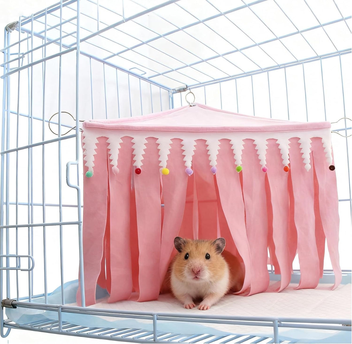 Guinea Pig Hideout,Pets Forest Cage Corner Hideout,Cage Accessories for Guinea Pig, Bunny, Chinchilla, Hamster, Rabbit and Other Small Pets, No Metal Fences (Pink,Medium)