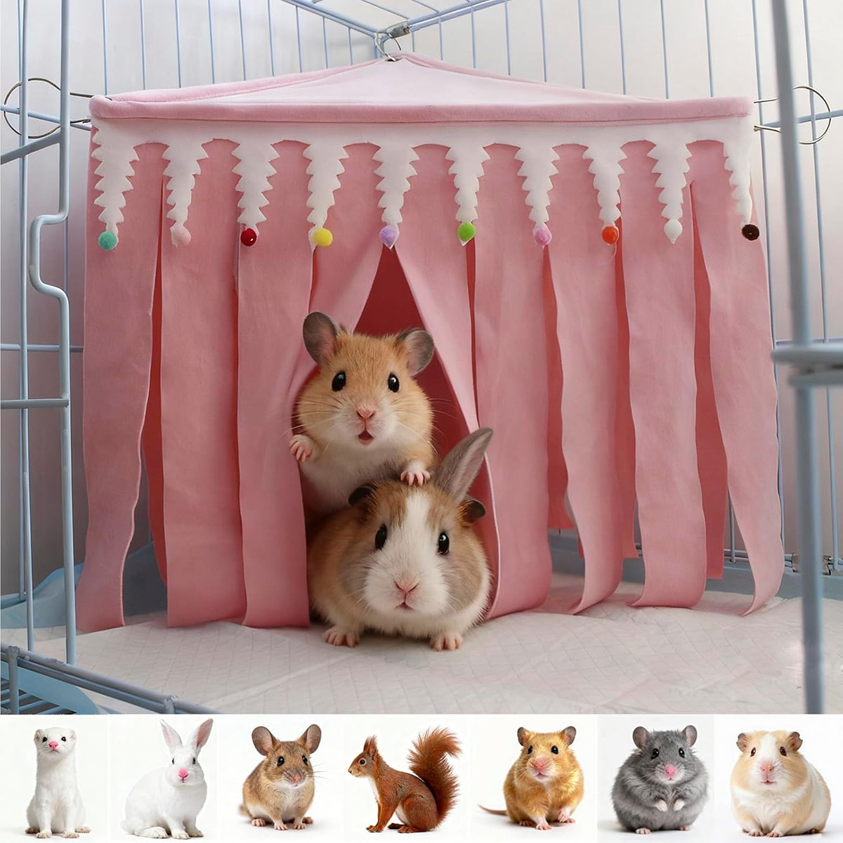 Guinea Pig Hideout,Pets Forest Cage Corner Hideout,Cage Accessories for Guinea Pig, Bunny, Chinchilla, Hamster, Rabbit and Other Small Pets, No Metal Fences (Pink,Medium)