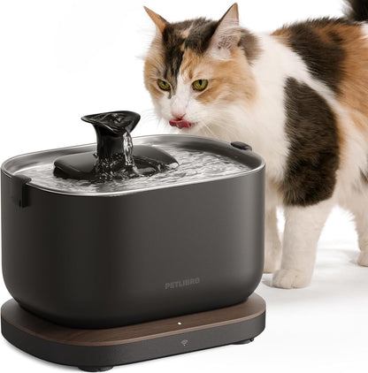 PETLIBRO Cat Water Fountain Stainless Steel Tray, App Monitoring Cat Fountain Indoor, 2.5L/84oz Dockstream Pet Water Fountain, Quite Cat Fountains for Drinking, 2.4G WiFi Cat Water Dispenser BPA-Free