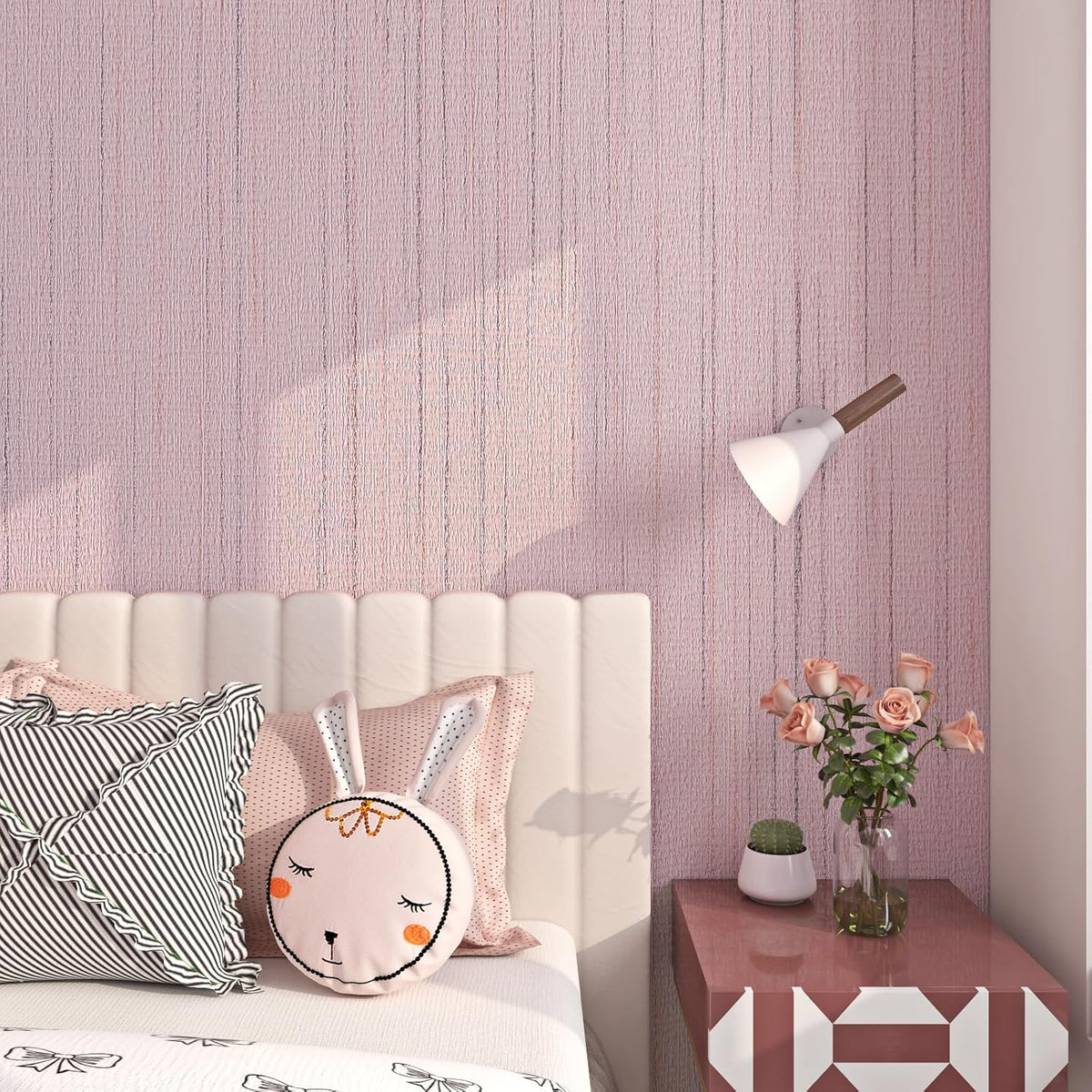 Grasscloth Peel and Stick Wallpaper Textured Pastel Pink Wallpaper Removable Pink Contact Paper for Cabinets Desk Self Adhesive Grass Cloth Fabric Wall Paper for Bedroom Bathroom 15.8"x78.8"