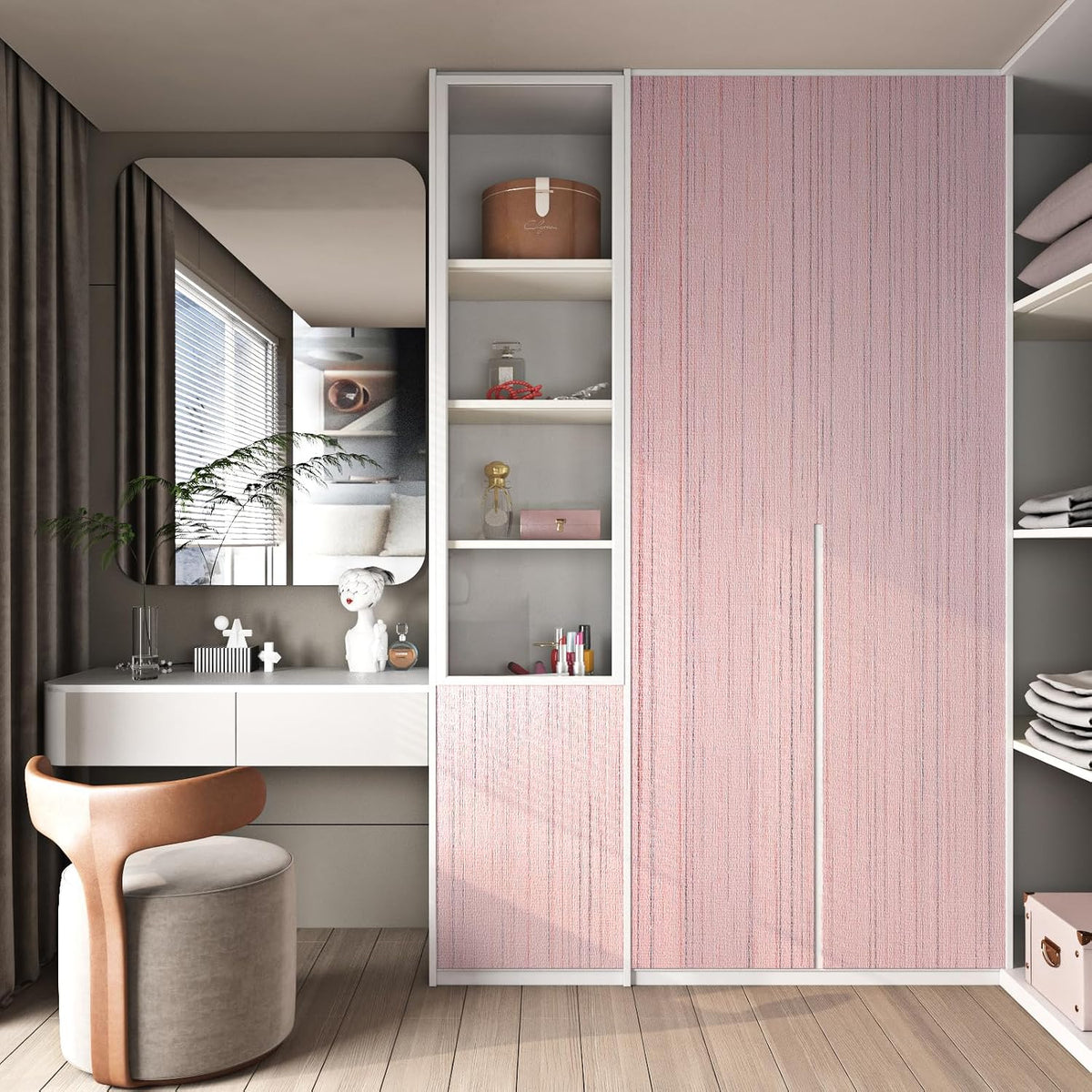 Grasscloth Peel and Stick Wallpaper Textured Pastel Pink Wallpaper Removable Pink Contact Paper for Cabinets Desk Self Adhesive Grass Cloth Fabric Wall Paper for Bedroom Bathroom 15.8"x78.8"