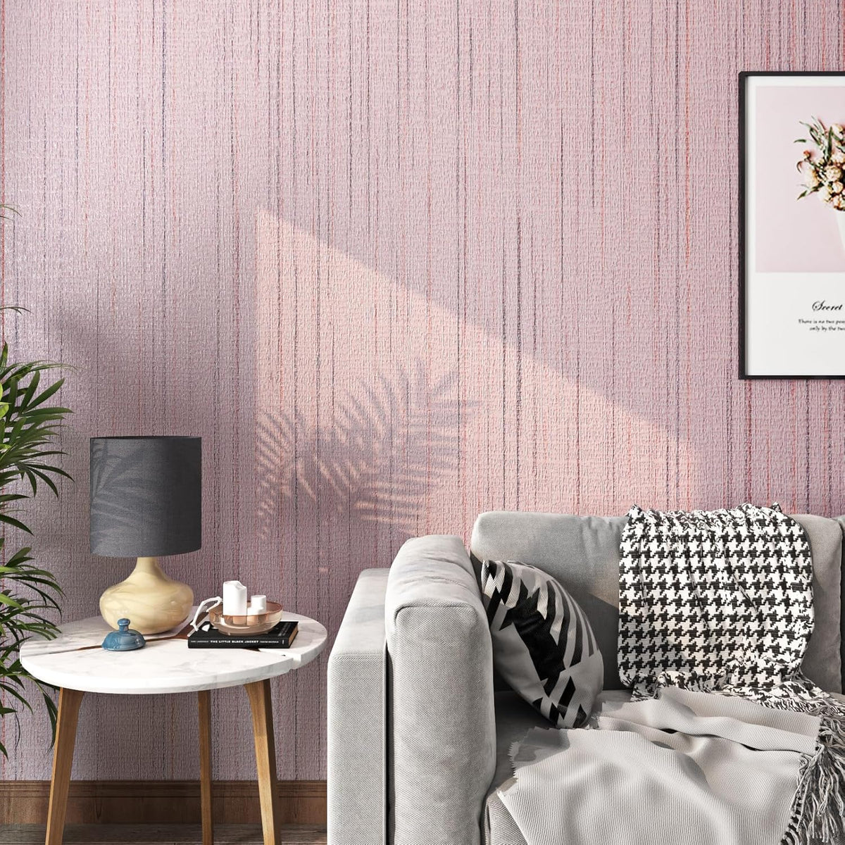 Grasscloth Peel and Stick Wallpaper Textured Pastel Pink Wallpaper Removable Pink Contact Paper for Cabinets Desk Self Adhesive Grass Cloth Fabric Wall Paper for Bedroom Bathroom 15.8"x78.8"