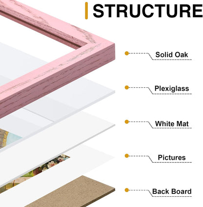 Solid Oak Wood 5x7 Picture Frame Pink
