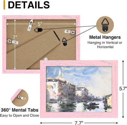 Solid Oak Wood 5x7 Picture Frame Pink