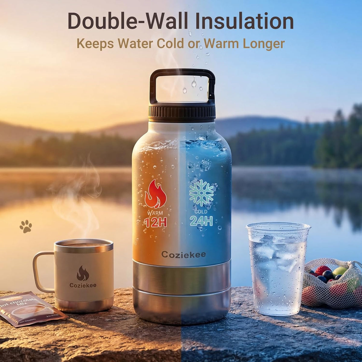 3-in-1 Dog Water Bottle Portable, 32oz Insulated Stainless Steel Pet Water Dispenser with 2 Detachable Travel Dog Bowls for Water & Food, Leak-Proof Puppy Water Bottle for Hiking, Walking (Pink)