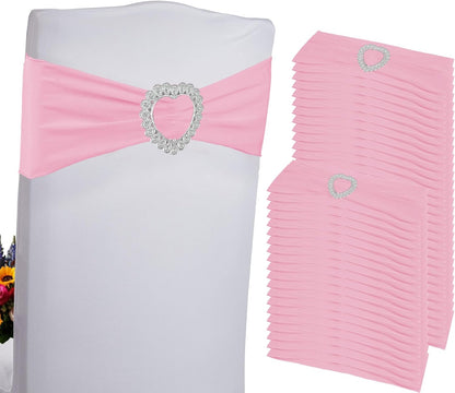 100PCS Spandex Stretch Chair Sashes Bows Universal Elastic Chair Cover Bands Ties with Buckle Slider for Wedding Party Birthday Reception Events Banquet Decoration(Pink)