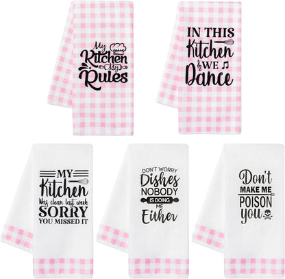 5 Pack Funny Pink Check Kitchen Dish Towels