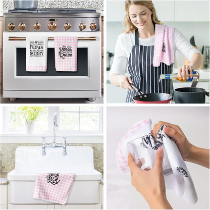 5 Pack Funny Pink Check Kitchen Dish Towels