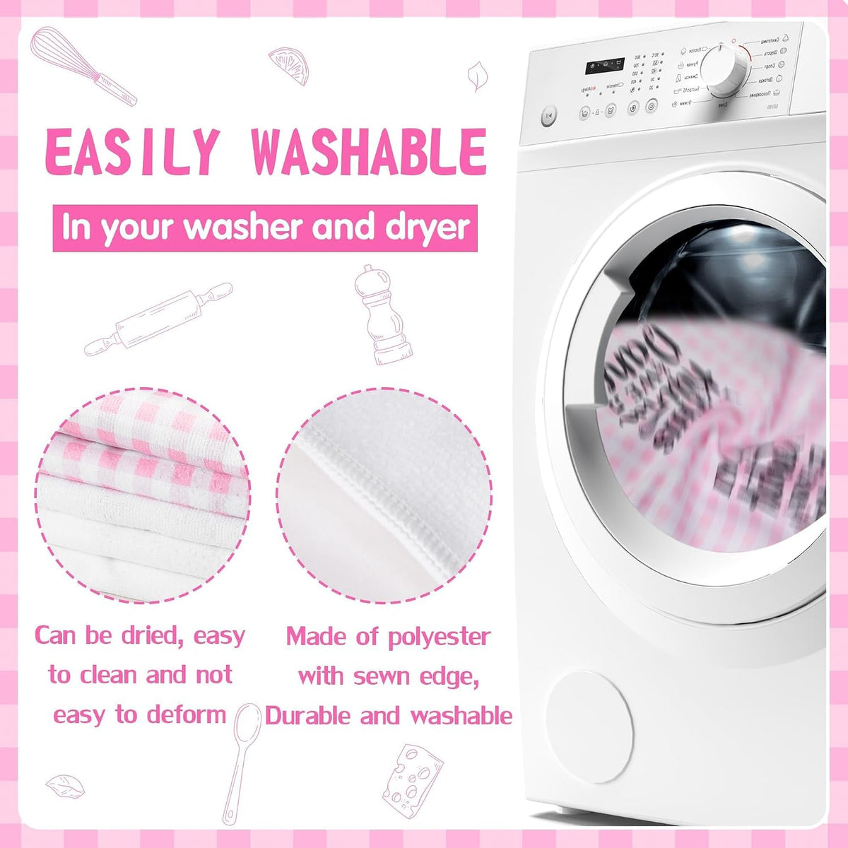 5 Pack Funny Pink Check Kitchen Dish Towels
