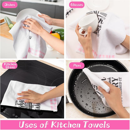 5 Pack Funny Pink Check Kitchen Dish Towels
