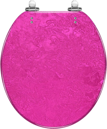 Slow Close Round Toilet Seat Concrete Texture Resin Hot Pink Grunge Magenta Purple Quick-Release Hinges Easy to Clean & Install Cover Bumpers