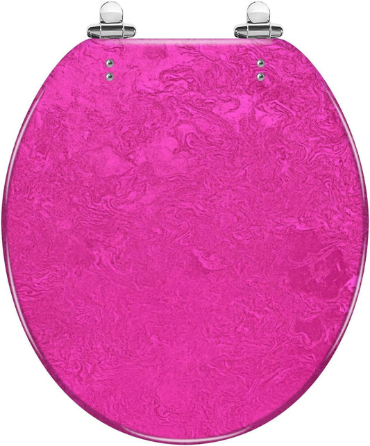 Slow Close Round Toilet Seat Concrete Texture Resin Hot Pink Grunge Magenta Purple Quick-Release Hinges Easy to Clean & Install Cover Bumpers