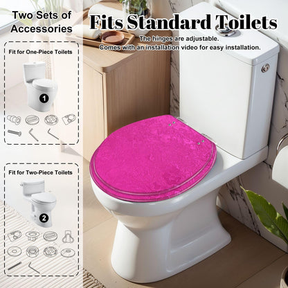 Slow Close Round Toilet Seat Concrete Texture Resin Hot Pink Grunge Magenta Purple Quick-Release Hinges Easy to Clean & Install Cover Bumpers