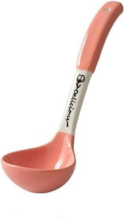 Soup Spoon Colorful Ceramic Ladle Chinese Spoons Heavy Duty Deep Porcelain Large, 1Pcs Ice Cream Scoop(Pink)