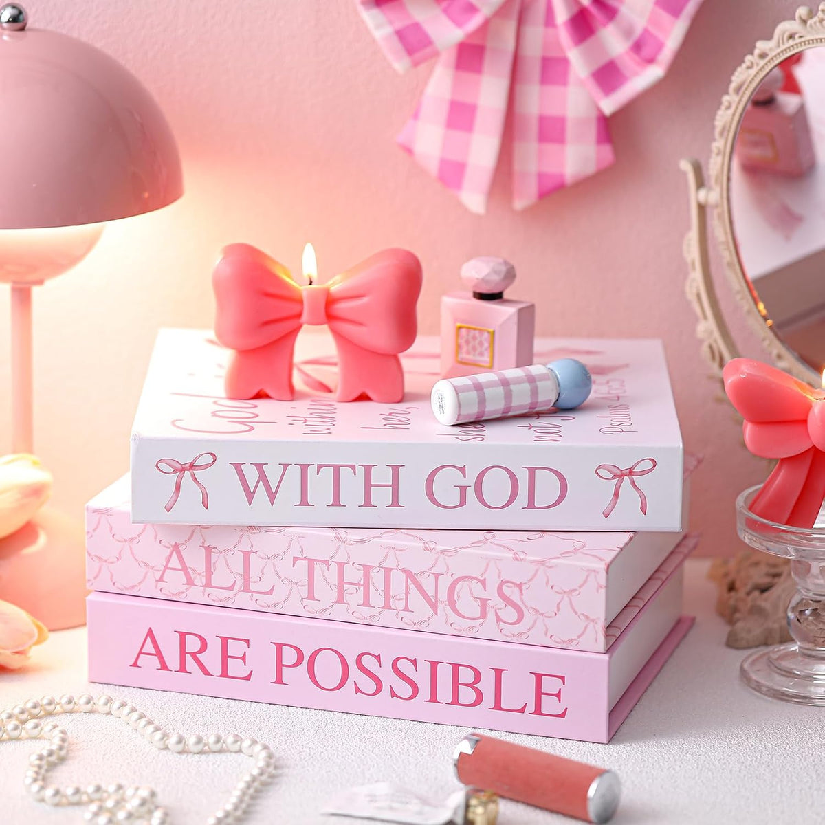 3 Pcs Pink Bow Decorative Books for Coquette Room Decor
