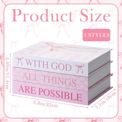 3 Pcs Pink Bow Decorative Books for Coquette Room Decor