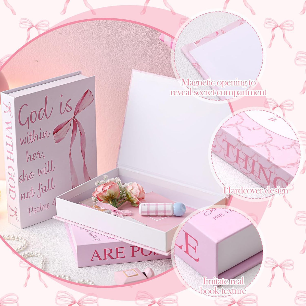 3 Pcs Pink Bow Decorative Books for Coquette Room Decor