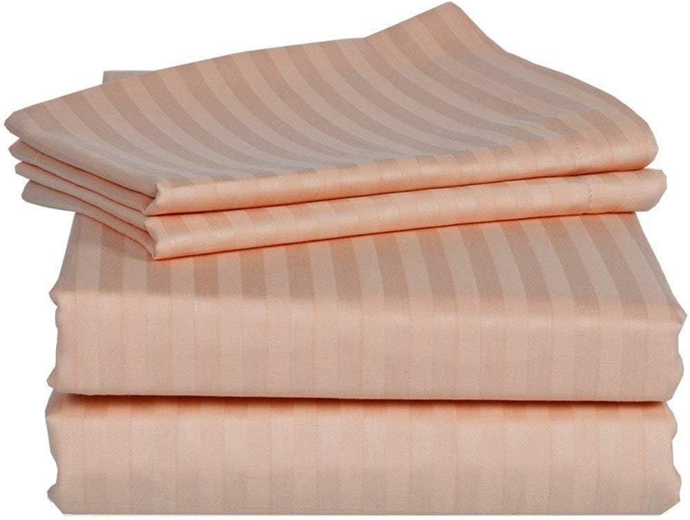 Bed Sheets Set with 4 Pieces, 1000 Thread Count, Percale, 100% Peruvian Pima Cotton, Alaska King Size Fits 19-22" Deep Pocket (Stripe, Peach)