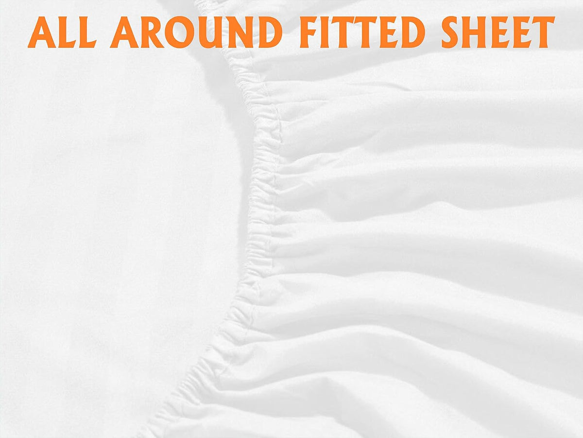 Bed Sheets Set with 4 Pieces, 1000 Thread Count, Percale, 100% Peruvian Pima Cotton, Alaska King Size Fits 19-22" Deep Pocket (Stripe, Peach)