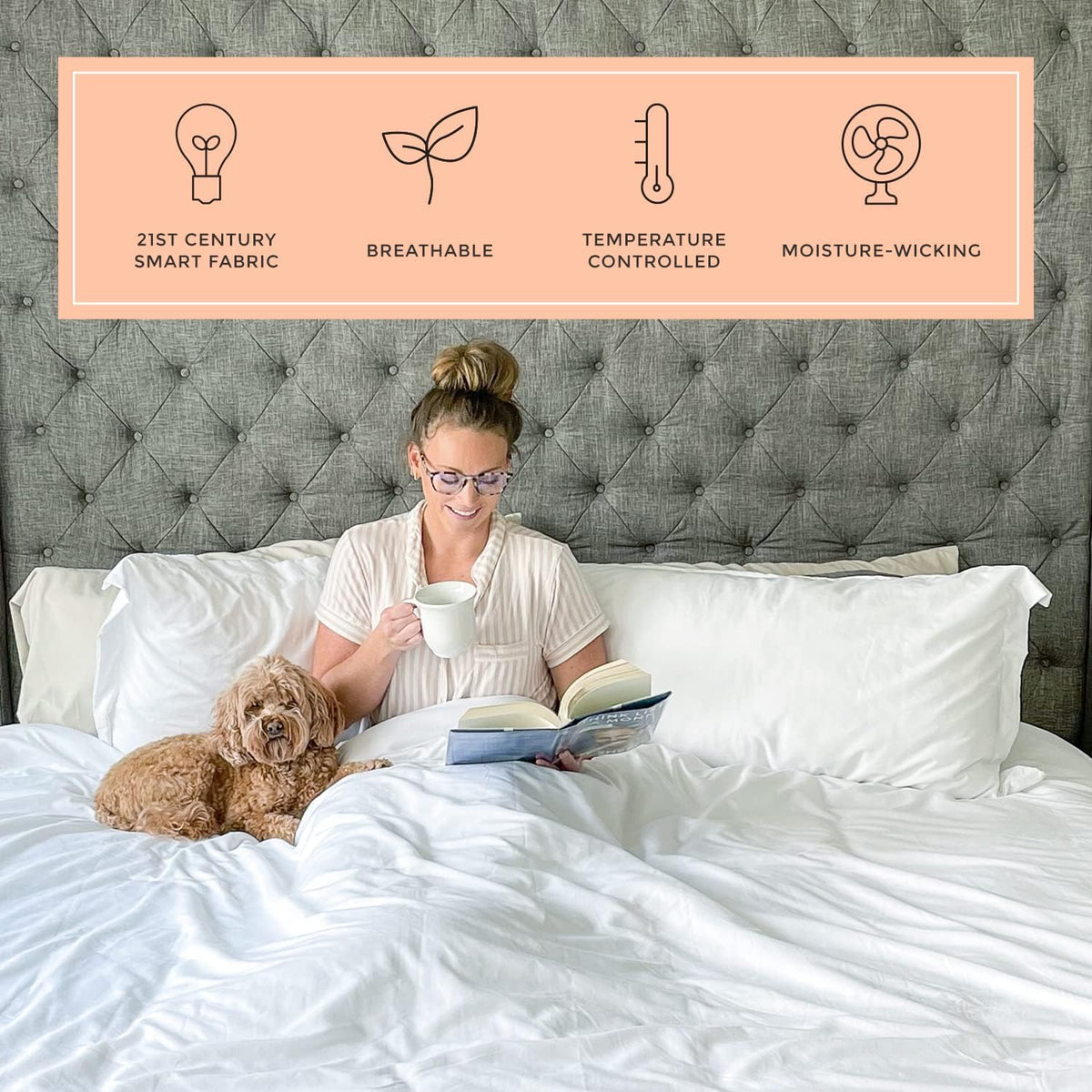 Bed Sheets Set with 4 Pieces, 1000 Thread Count, Percale, 100% Peruvian Pima Cotton, Alaska King Size Fits 19-22" Deep Pocket (Stripe, Peach)