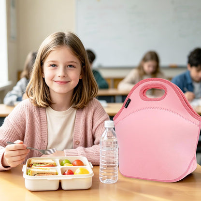 Neoprene Kids Lunch box Insulated Soft Bag Mini Cooler Thermal Meal Tote Kit for Boys, Girls,Men,Women,School,Work, Office, Pink