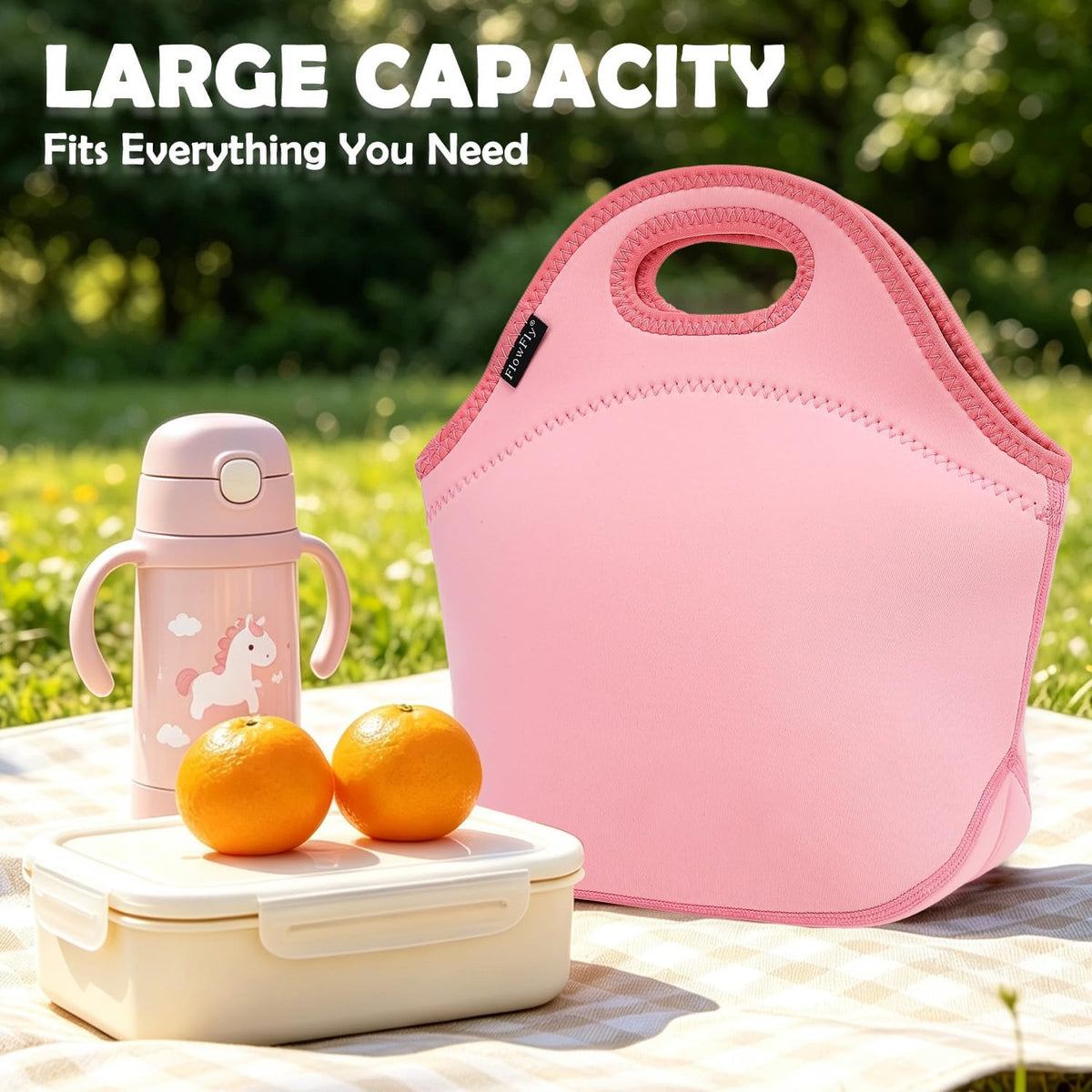 Neoprene Kids Lunch box Insulated Soft Bag Mini Cooler Thermal Meal Tote Kit for Boys, Girls,Men,Women,School,Work, Office, Pink