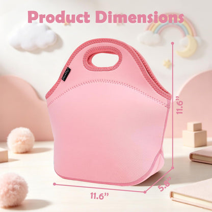 Neoprene Kids Lunch box Insulated Soft Bag Mini Cooler Thermal Meal Tote Kit for Boys, Girls,Men,Women,School,Work, Office, Pink