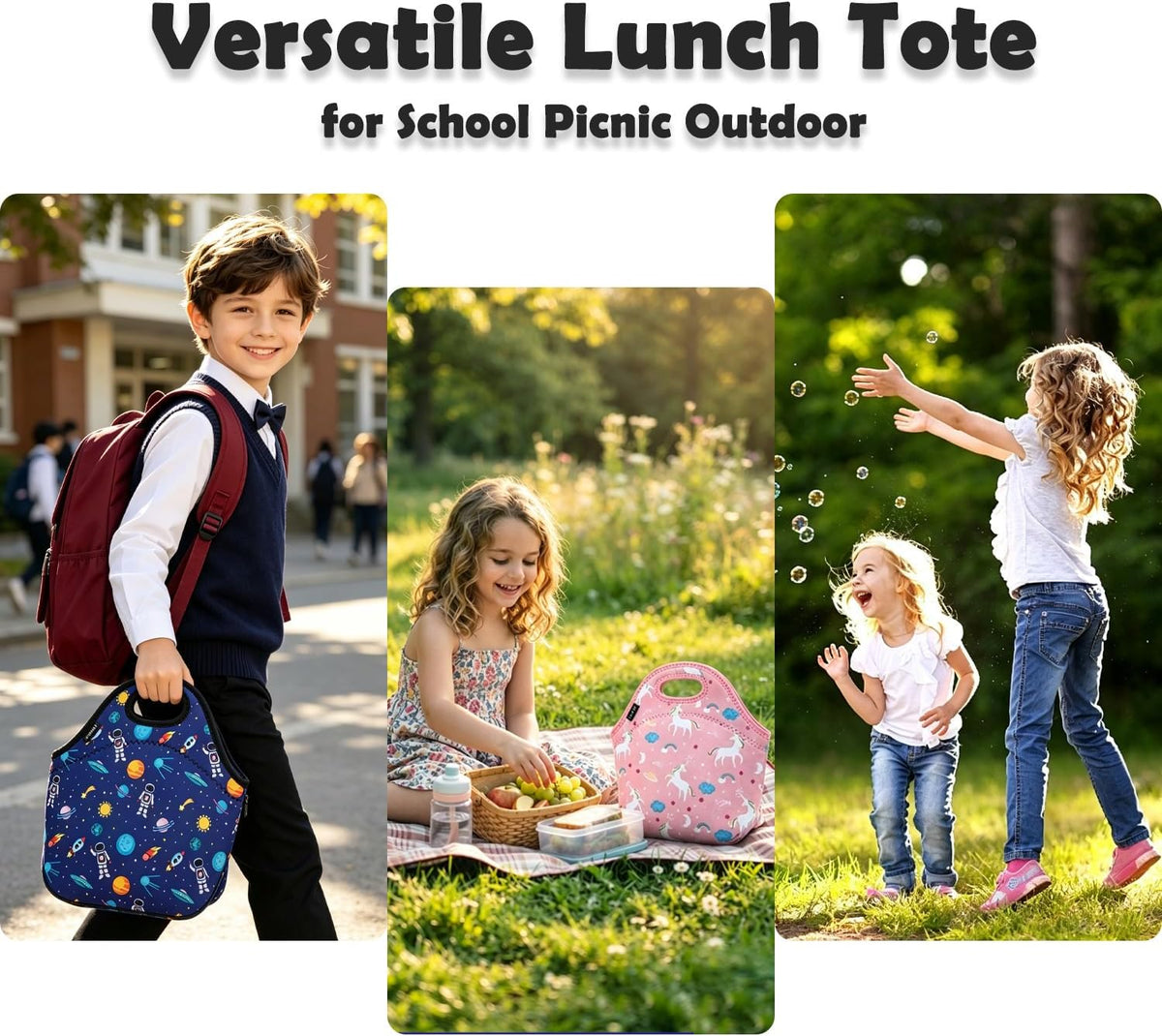 Neoprene Kids Lunch box Insulated Soft Bag Mini Cooler Thermal Meal Tote Kit for Boys, Girls,Men,Women,School,Work, Office, Pink