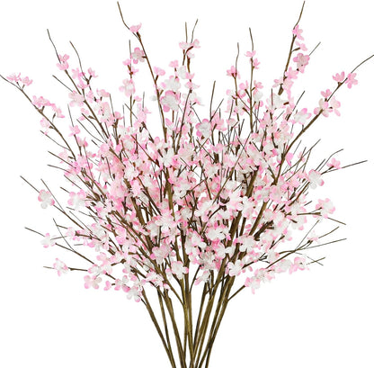 12 Pcs Cherry Blossom Branches 39” Pink Artificial Cherry Blossom Long Stems Faux Cherry Blossom Flowers Arrangements for Vase Home Wedding Anniversary Table Spring Decor